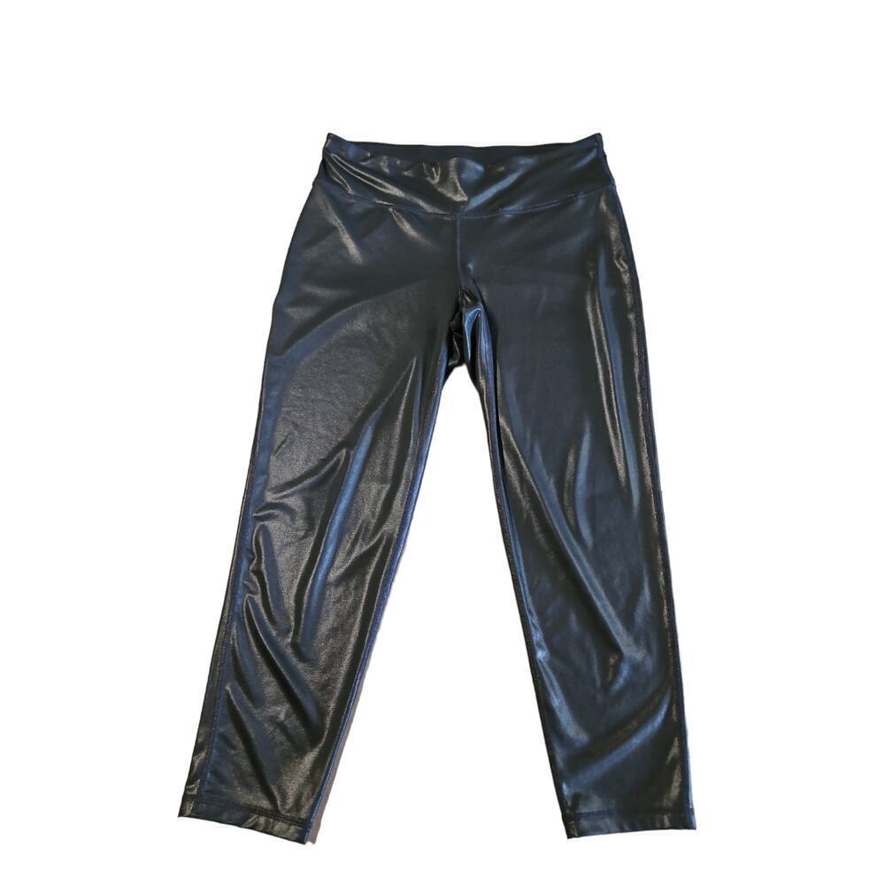 Ideology Leggings Womens L Black Faux Leather Liquid Metallic High Rise Ankle